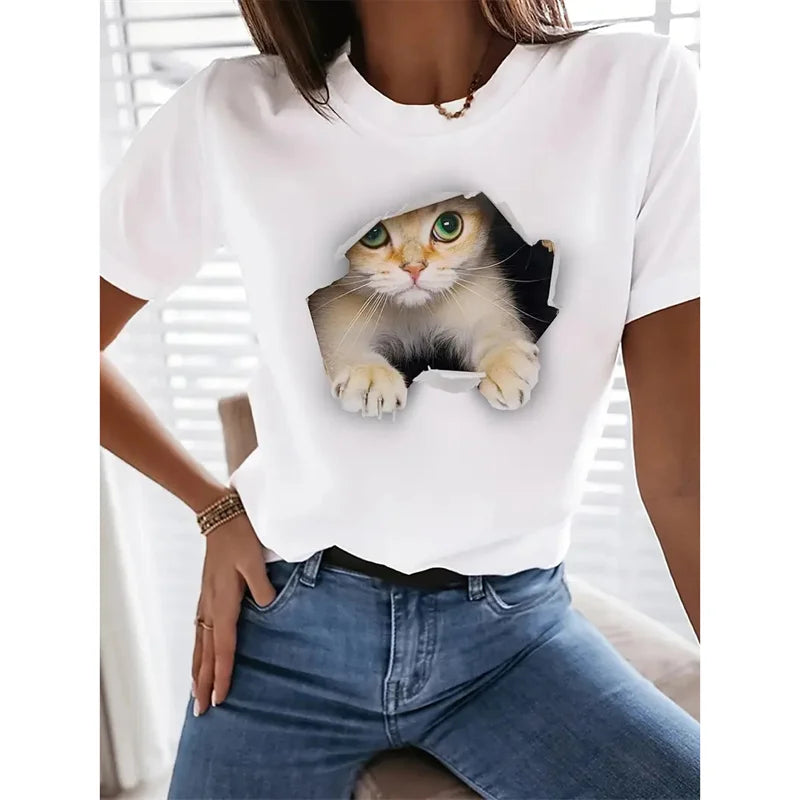 Katt, T-Shirt (3D tryck)