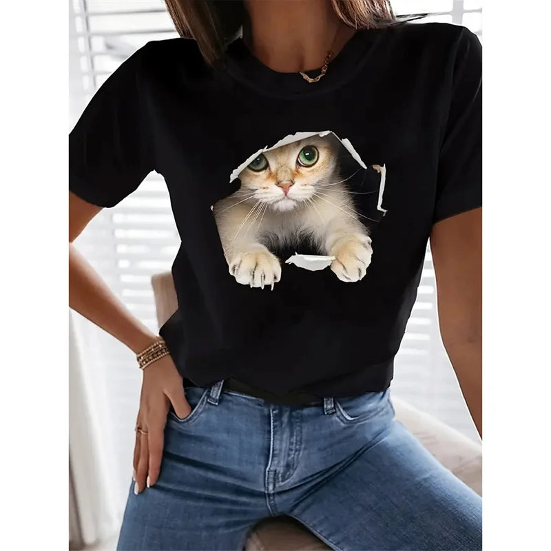 Katt, T-Shirt (3D tryck)